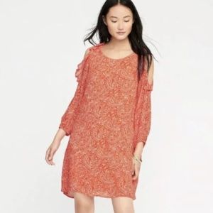 Vintage Orange Paisley Old Navy Ruffle Cold Shoulder Mini Dress Y2K Boho Vibes S
